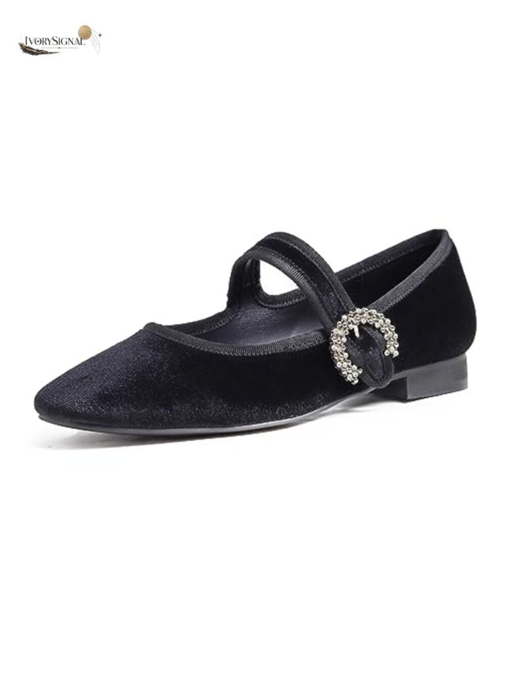Women's Mary Jane Square Toe Low Heel Slip On Shoes with Rhinestone Buckle